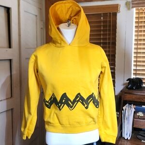 Vintage Peanuts Charlie Brown Hooded Sweatshirt In Yellow - Unisex Size Small